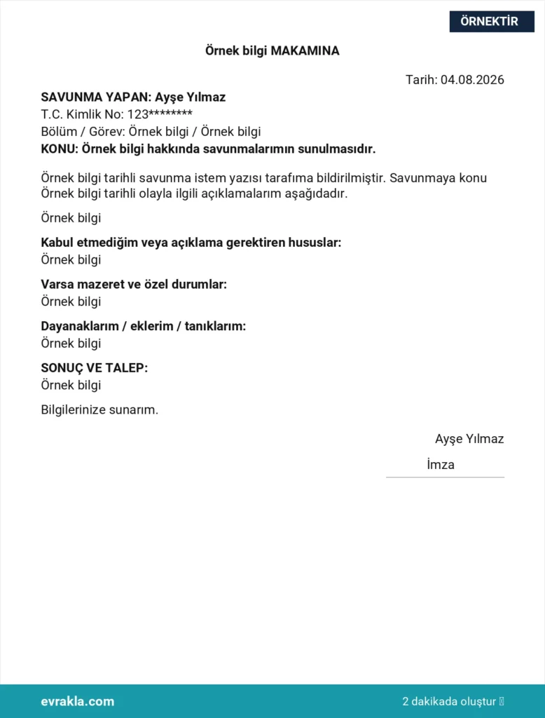 İşçi Savunma Dilekçesi Örneği örneği