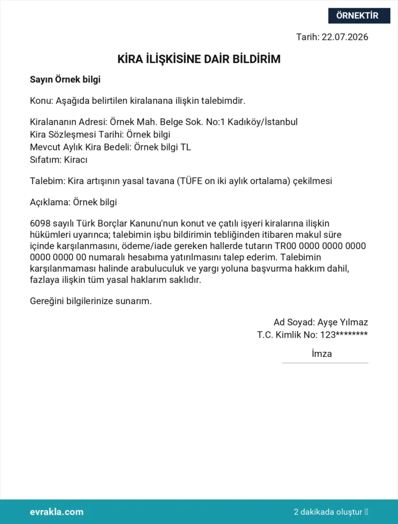 Kira Dilekçesi dilekçesi örneği