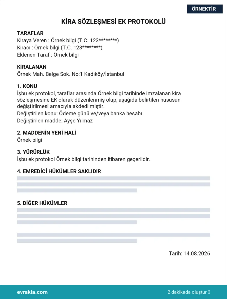Kira Sözleşmesi Ek Protokolü örneği