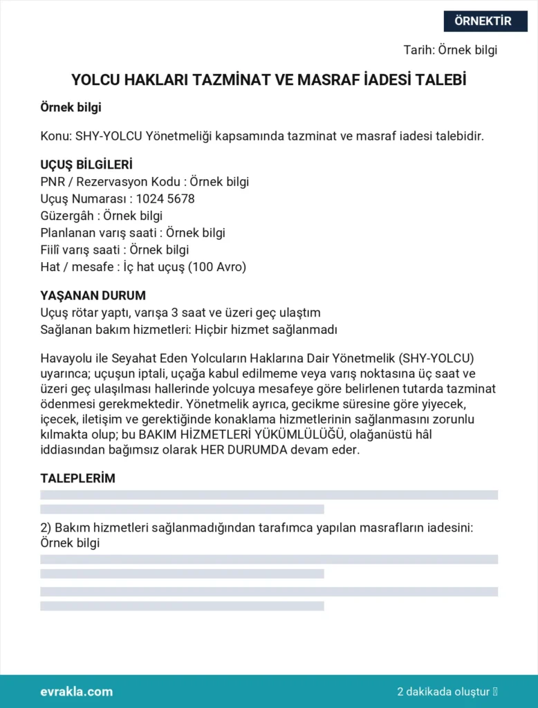 Rötar Tazminatı Dilekçesi örneği