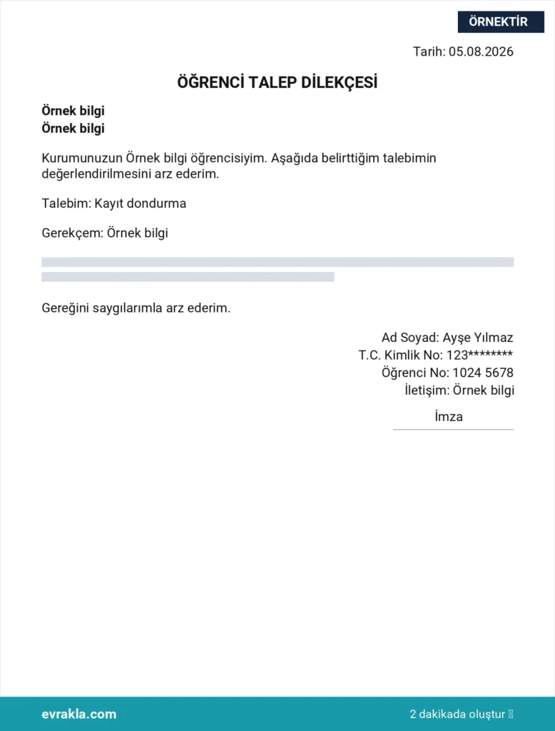 Üniversite Dilekçeleri dilekçesi örneği